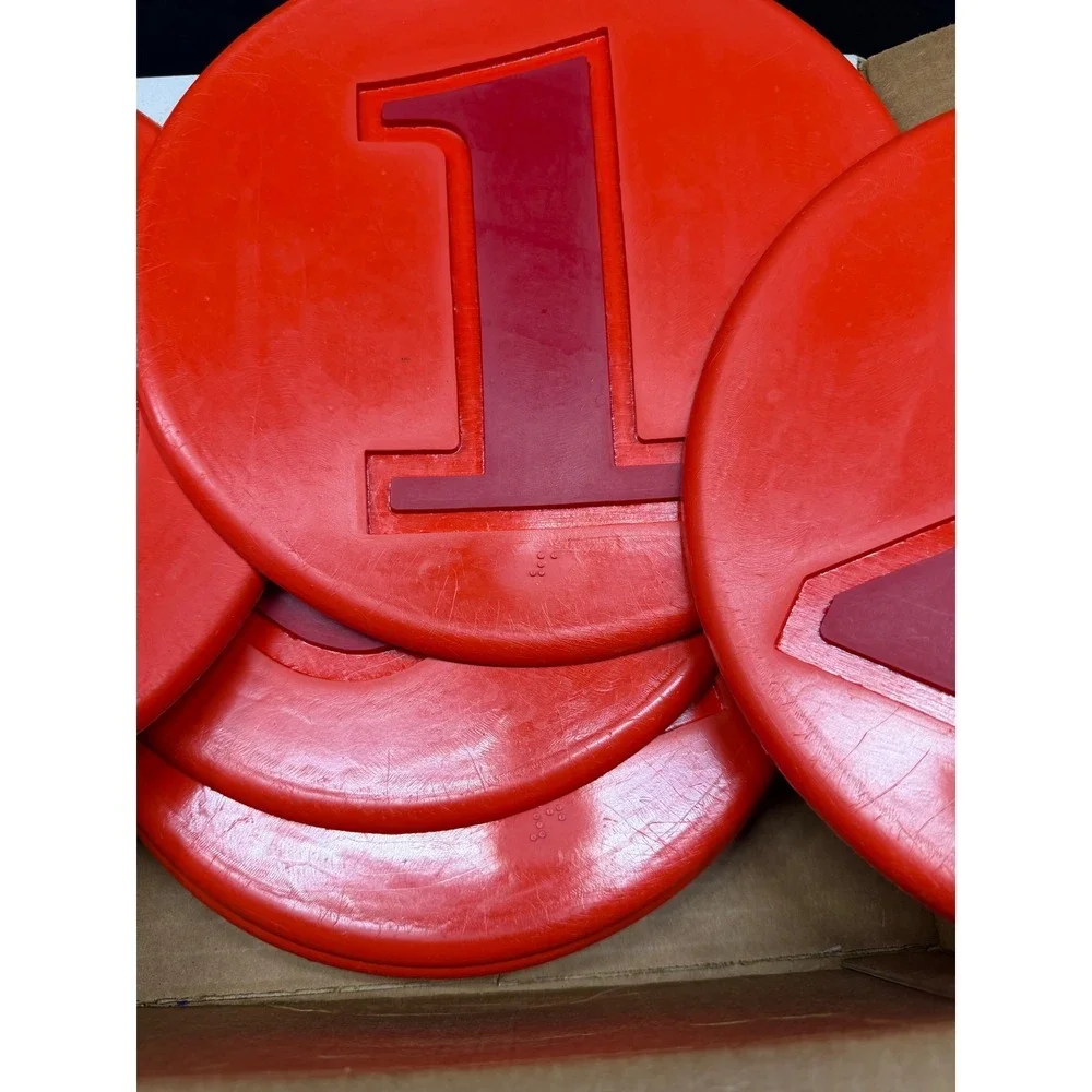 Vintage Poly Enterprises Inc Number Set 401 Red Rubber Braille Learning Discs